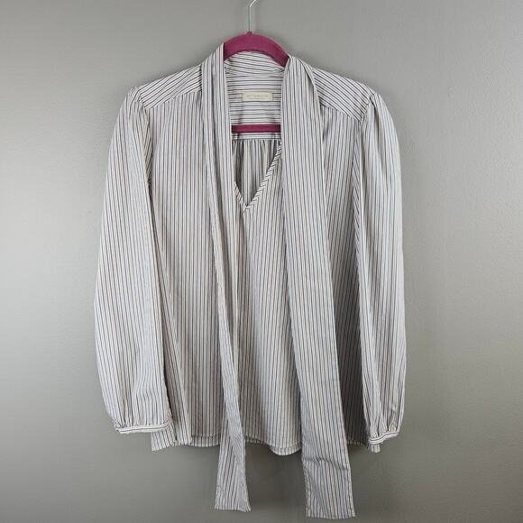 Amy Kuschel Striped Silk Pussybow Blouse Parisian Chic Preppy Academia Sz Medium - Picture 1 of 8